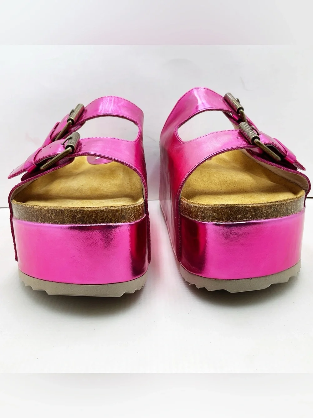 🆕{Steve Madden} Kali-J Distressed Metallic Pink Platform Slide Sandals
